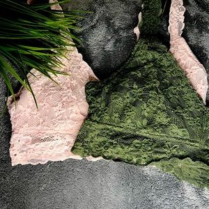 two bralettes baby pink and sage green